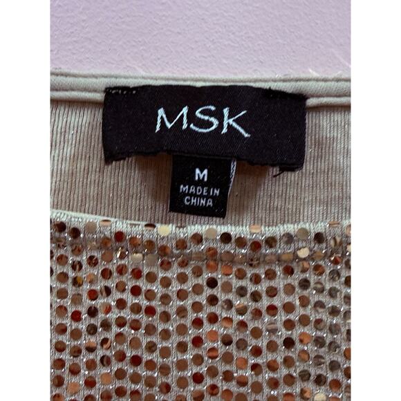 MSK Women's Gold Sequin Boat-Neck Bell-Sleeve Blouse Top Size Medium - Picture 5 of 5
